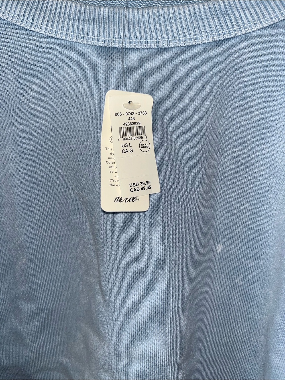 aerie Dusty Blue Cropped Puff-Sleeve Top - Picture 2 of 5